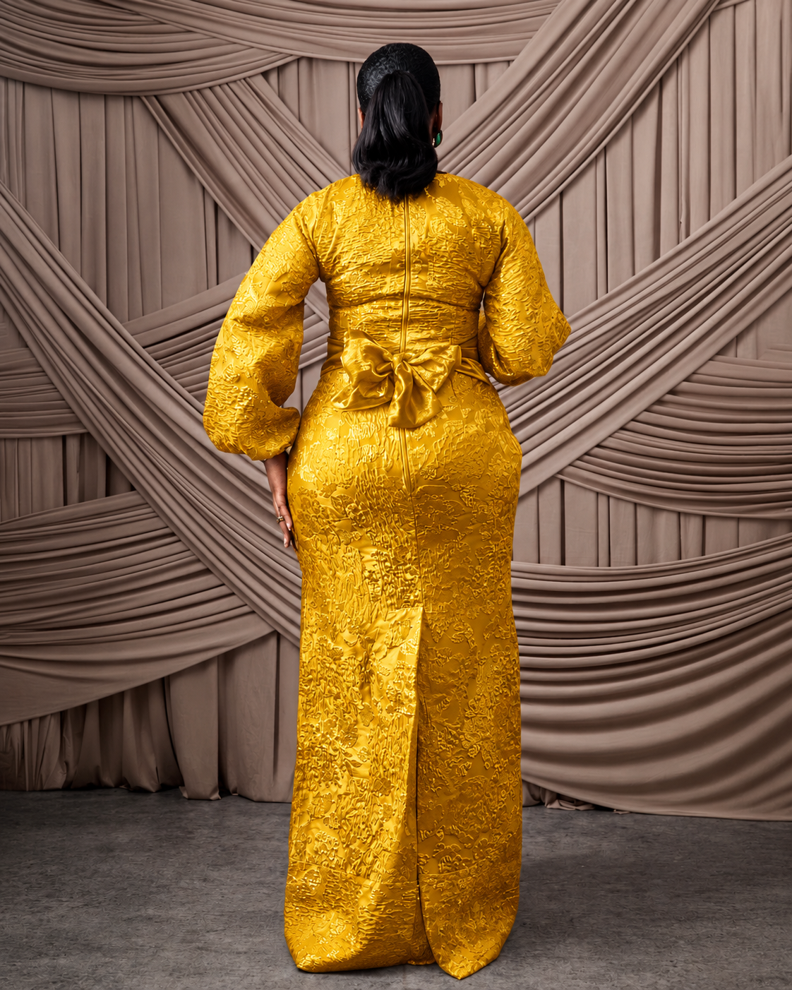 Neema Gold African Brocade Blouse and Wrapper