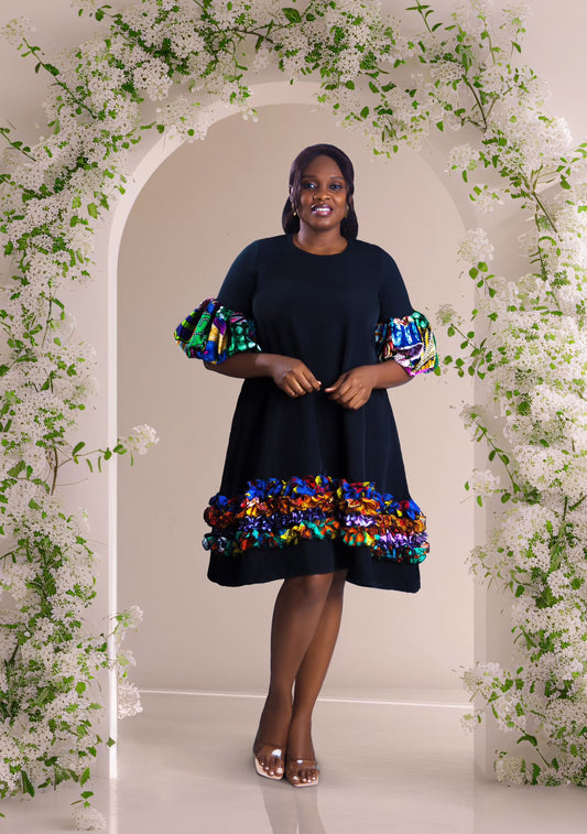 Moliza mid-length African print chiffon dress