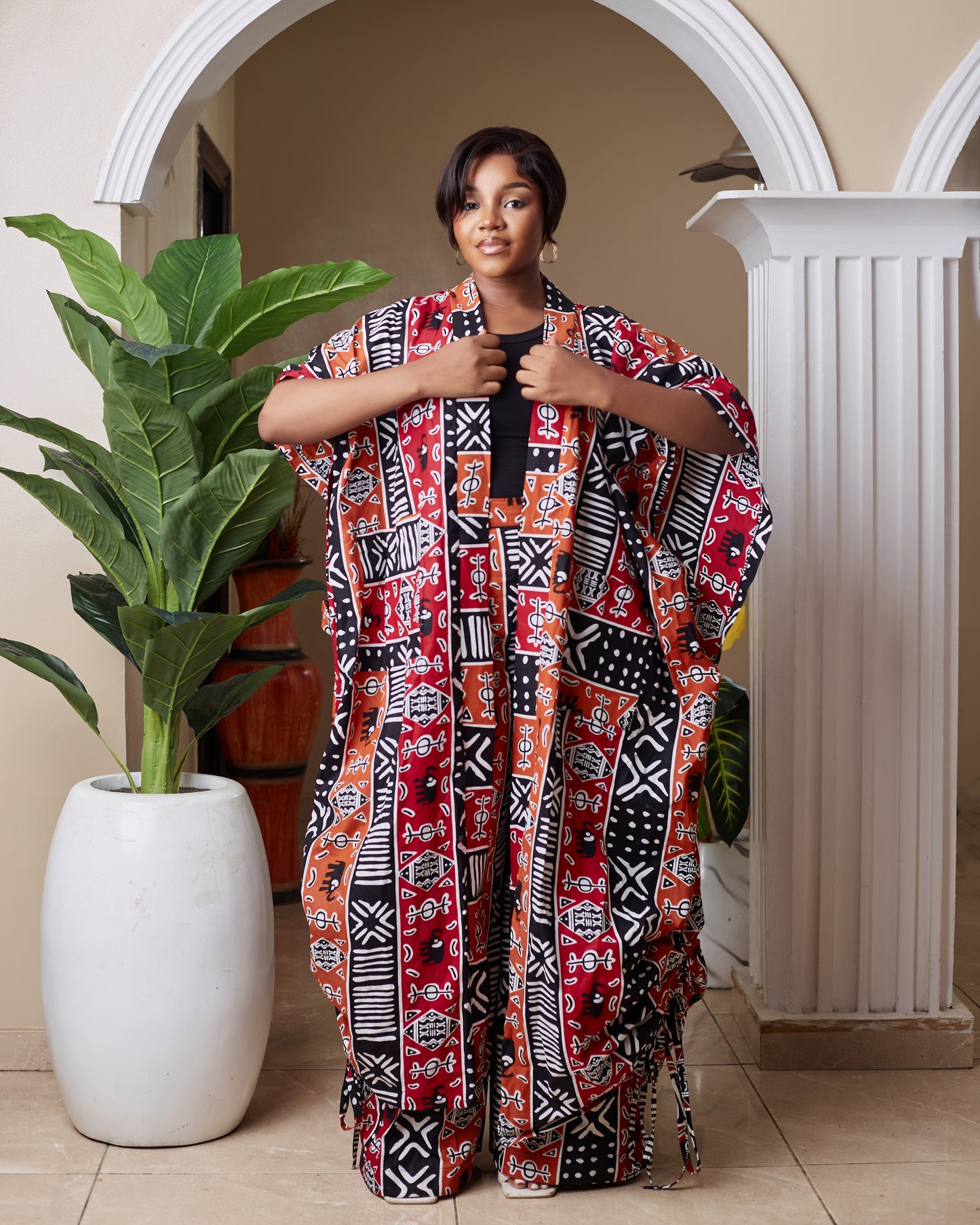Efia Women's African Print Kimono (Plum Feathers) - Clearance – D