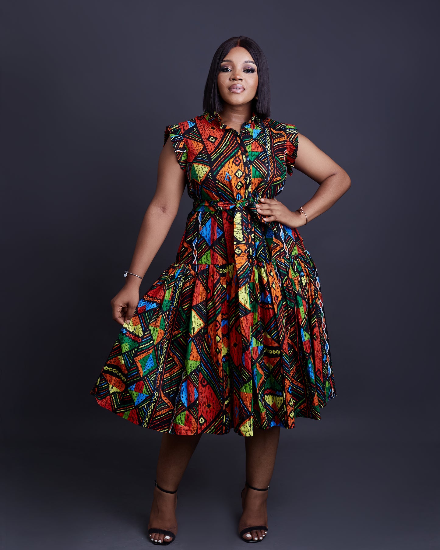 Marion African ankara off-shoulder dress