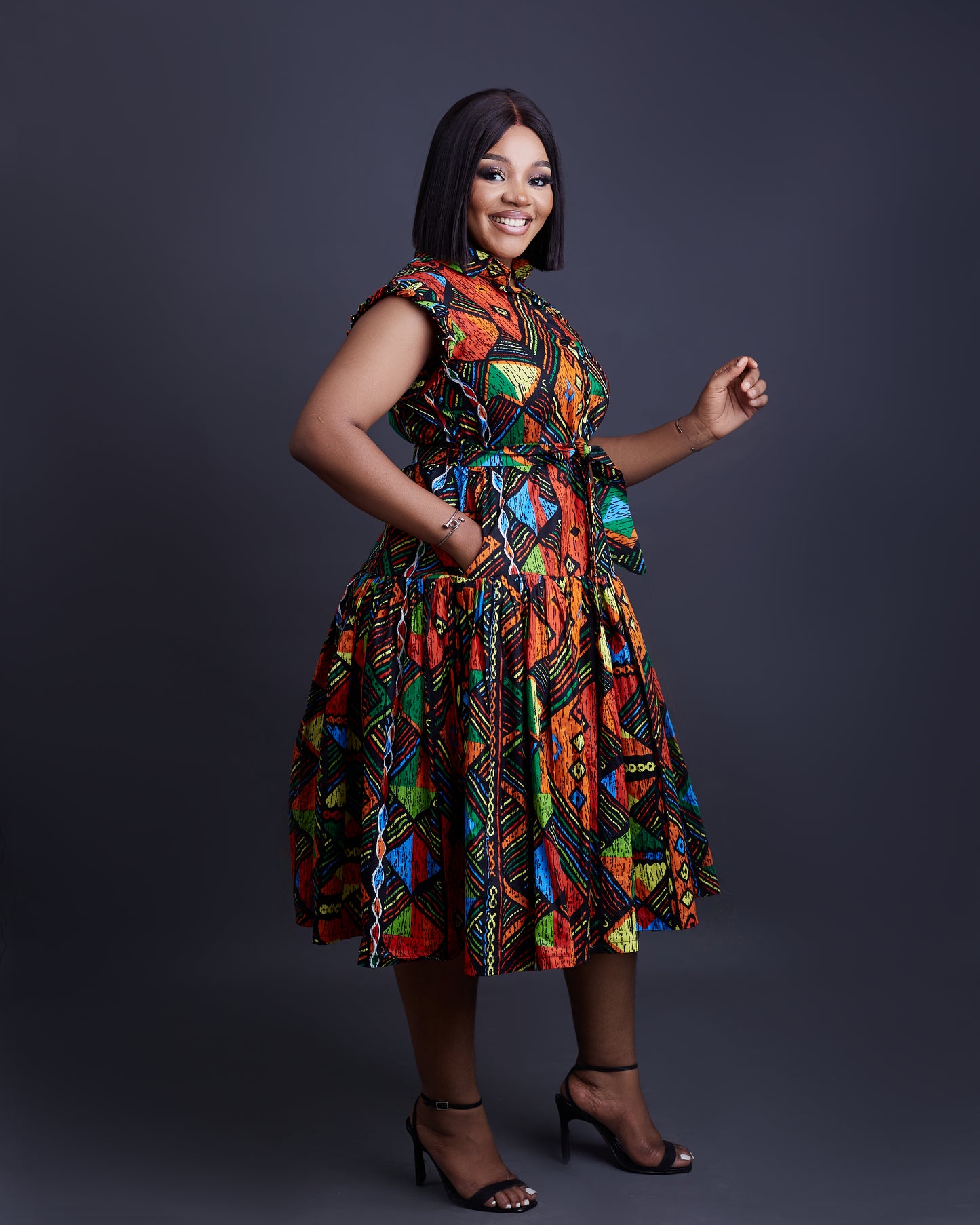 Marion African ankara off-shoulder dress