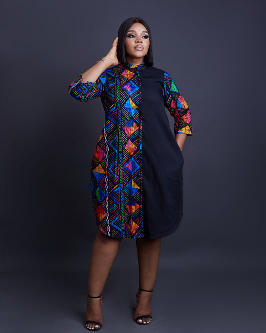 Lena African print Silk and Ankara mix dress