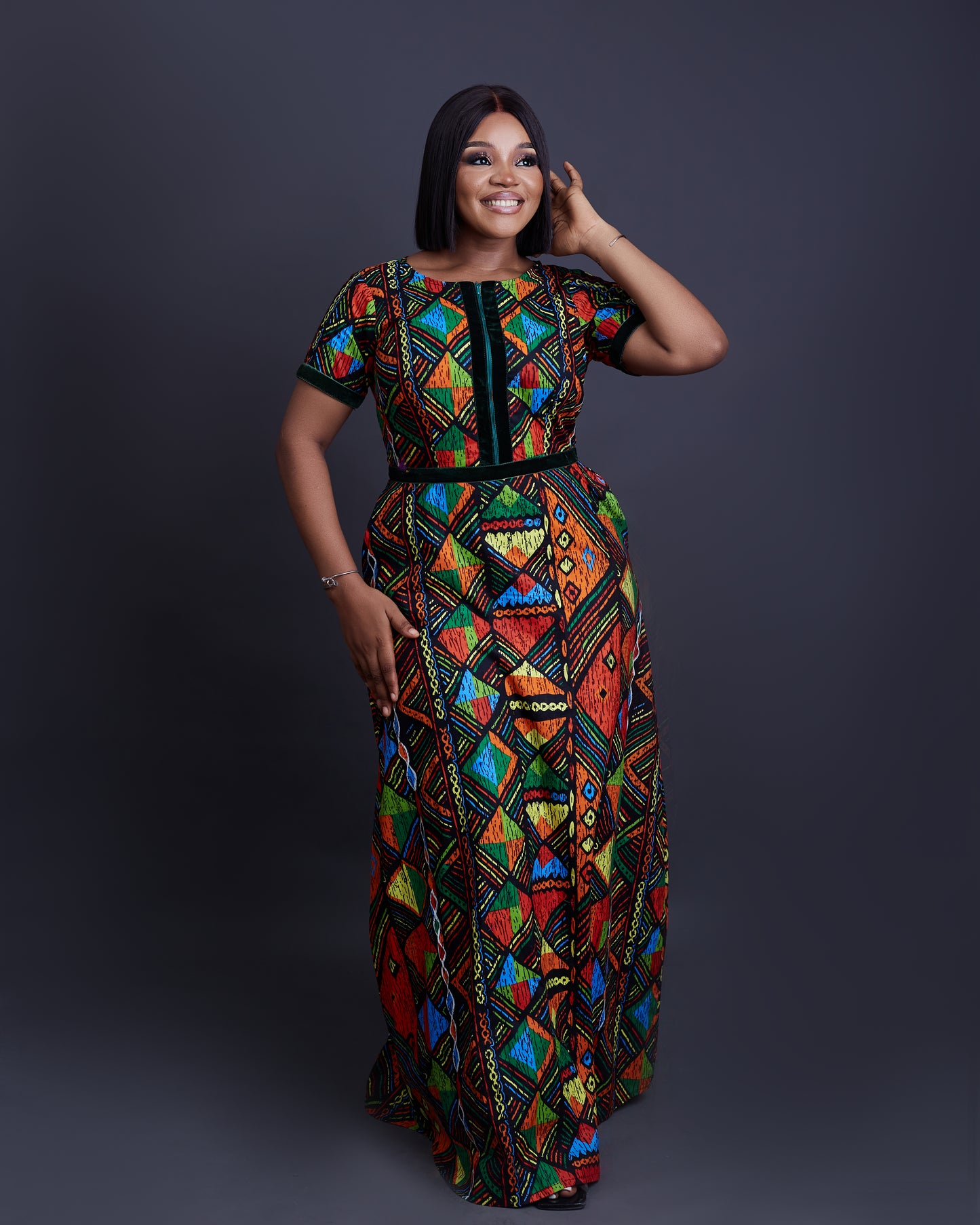 Leona African ankara print short sleeve dress