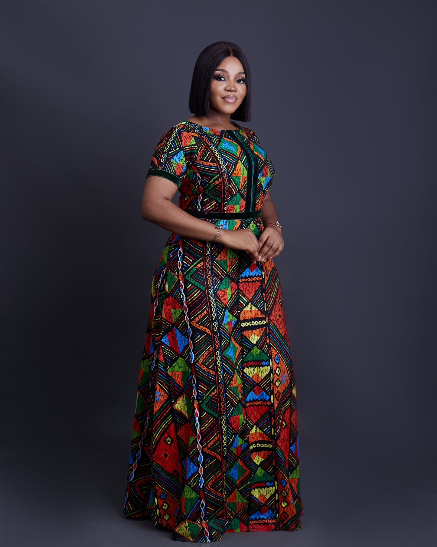 Leona African ankara print short sleeve dress