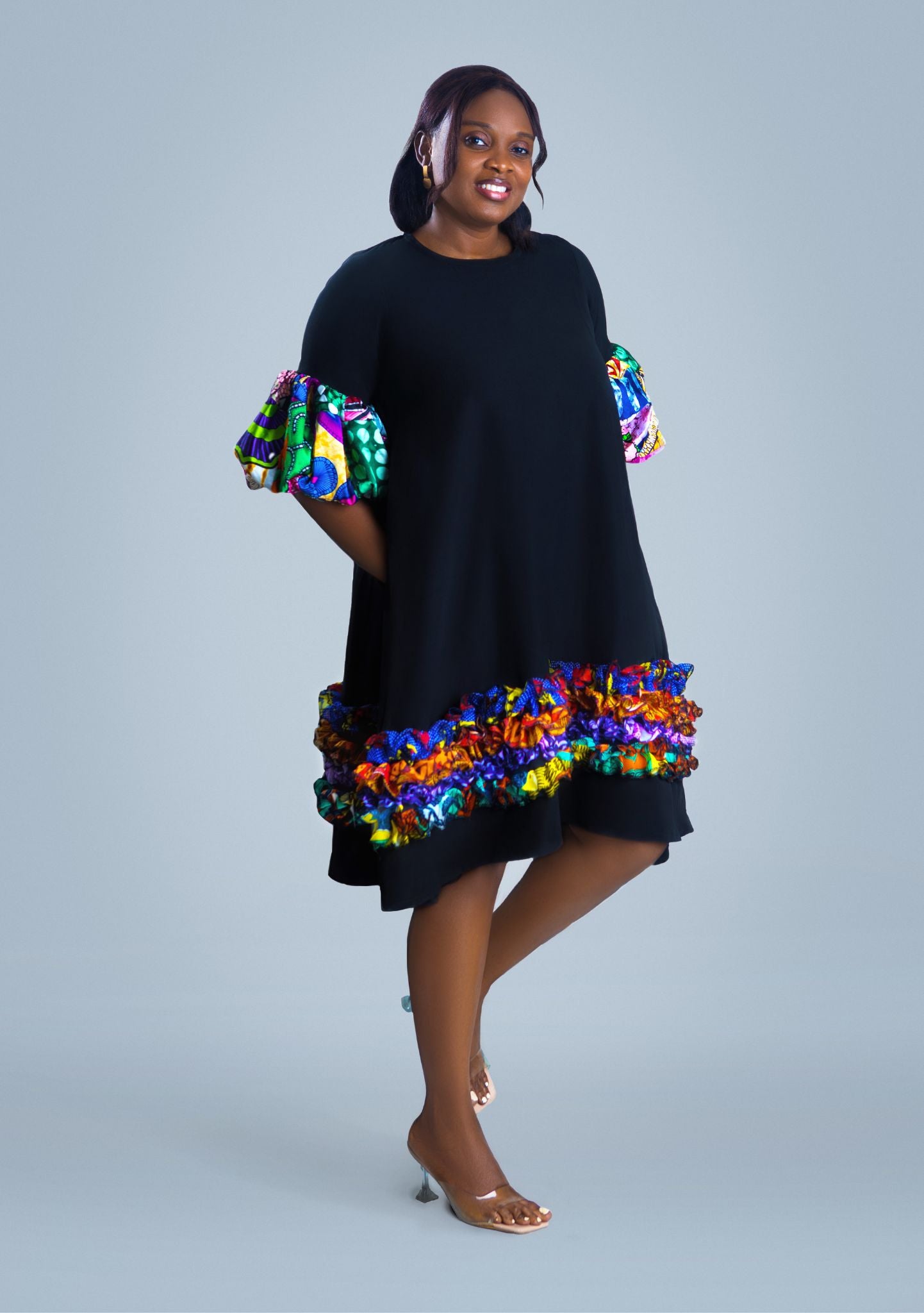 Moliza mid-length African print chiffon dress