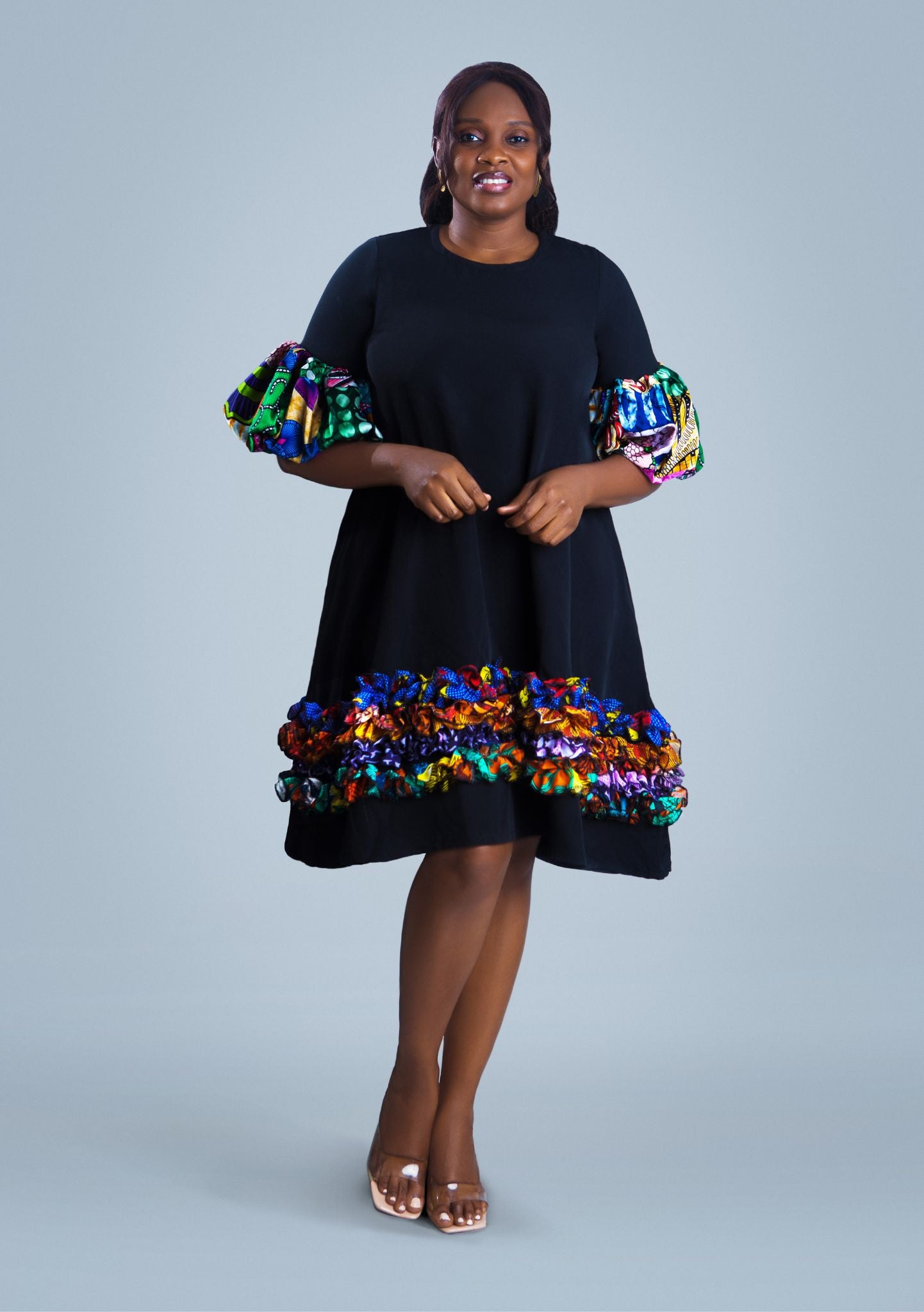 Moliza mid-length African print chiffon dress