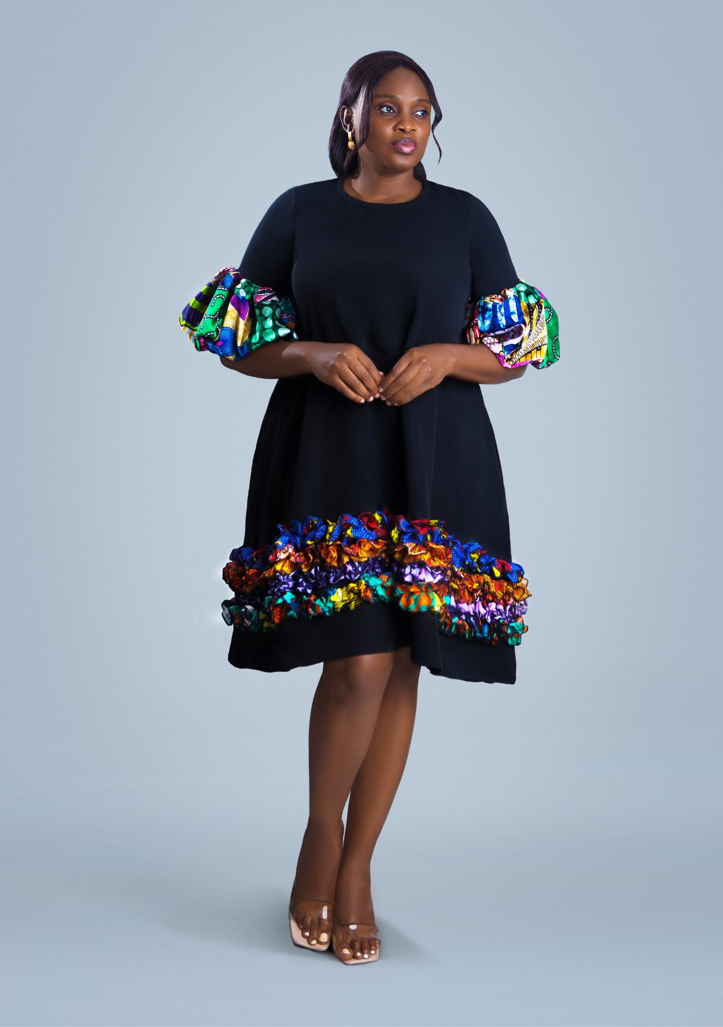 Moliza mid-length African print chiffon dress