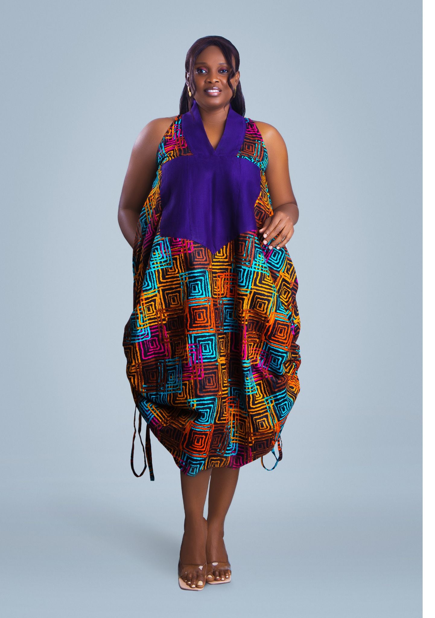 Kiira African hand dyed batik mid-length dress