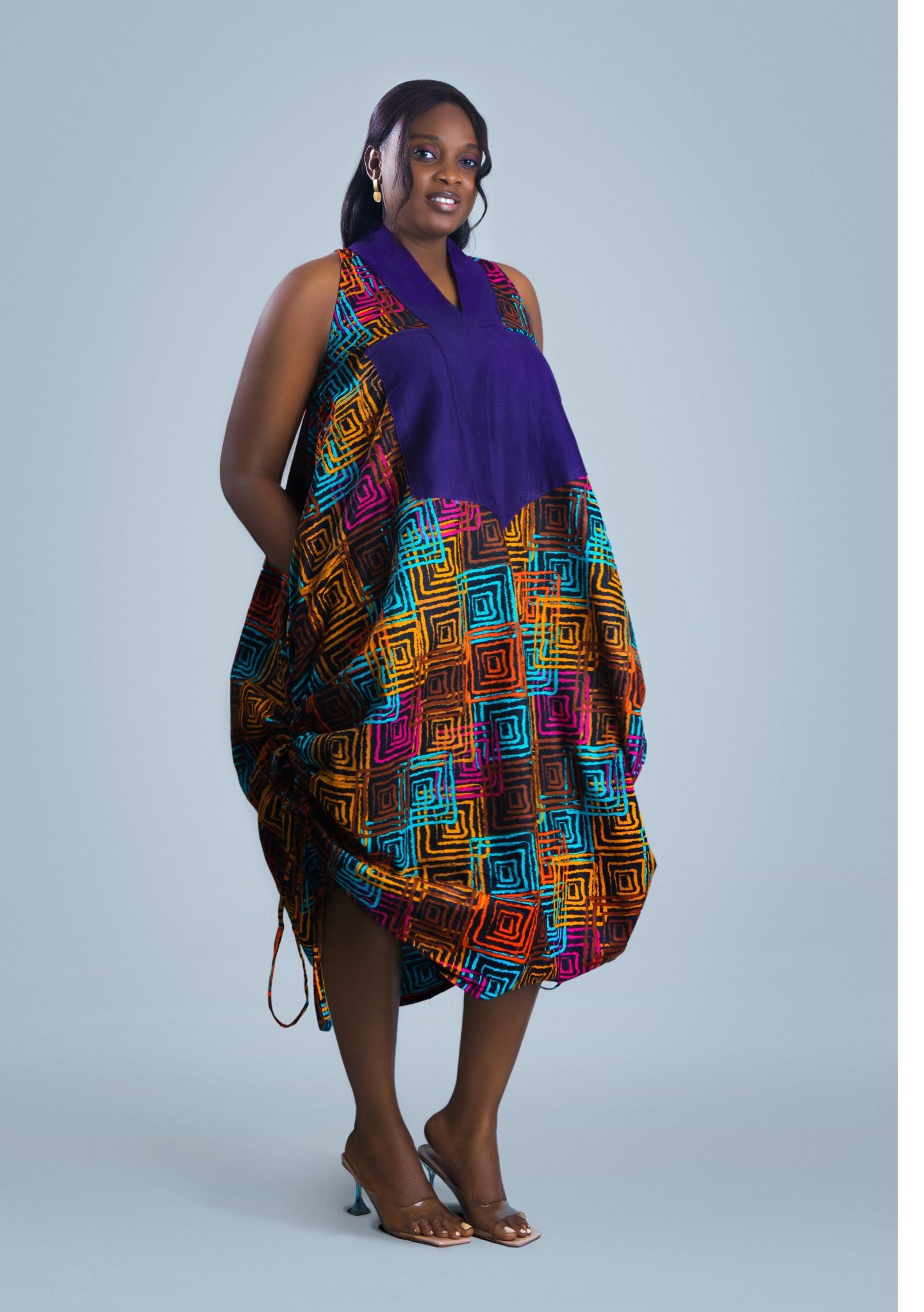 Kiira African hand dyed batik mid-length dress